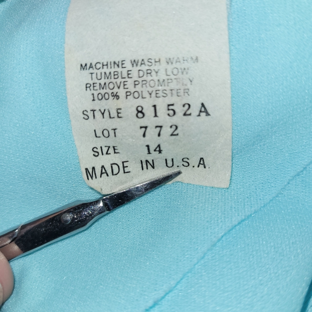Vintage  1960s JENNIFER GEE Light Blue Pleated Textured Lines  Midi Dress  Sz 14 - Picture 9 of 13